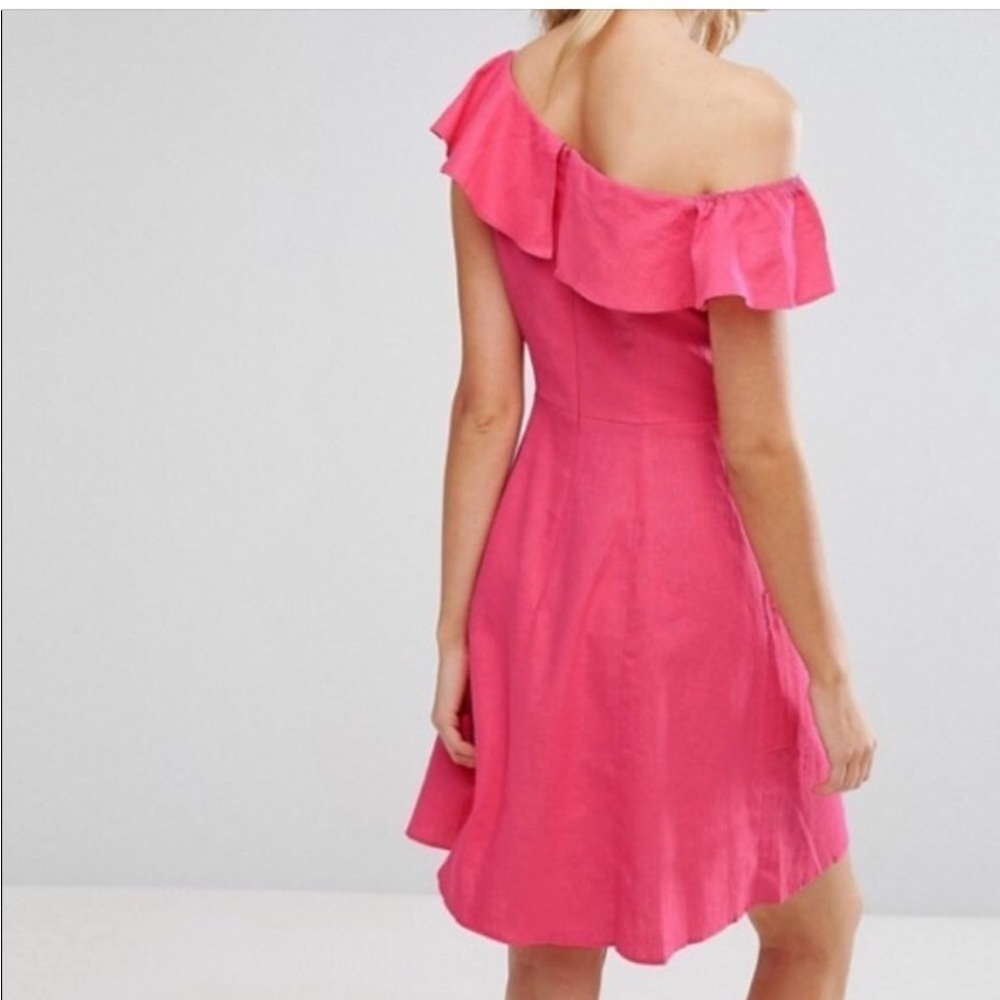 ASOS Pink Ruffle Linen A- Line Dress - Picture 3 of 10